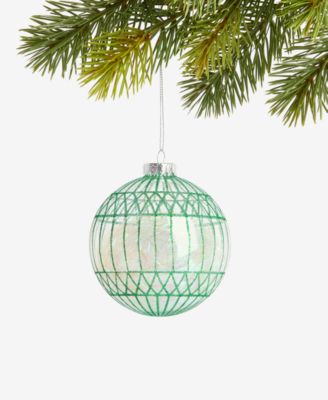 Holiday Lane - Enchanted Emerald Green and Clear Glass Ball Ornament