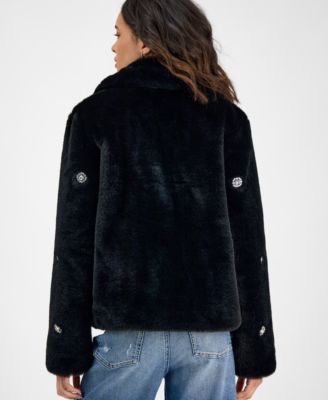 Women's Short Embellished Faux-Fur Coat