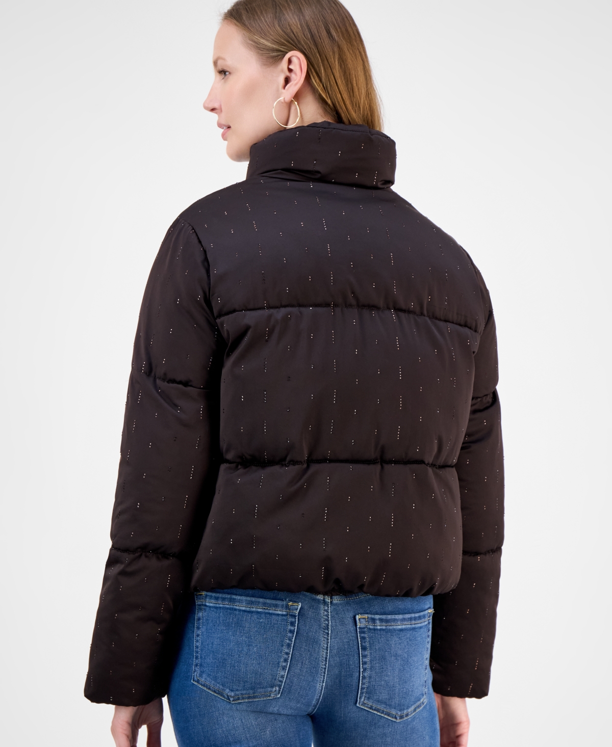 Cece Women's Embellished Stand-collar Puffer Jacket In Brown