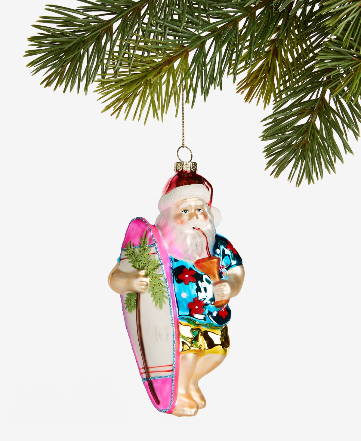 Holiday Lane Hawaii Glass Surfing Santa Ornament, Macy's Exclusive In Transparent
