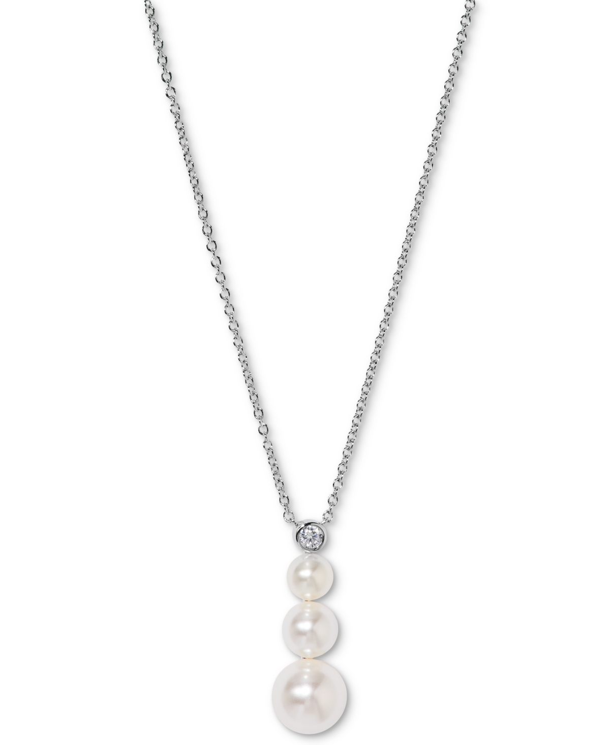 Silver-Tone Imitation Pearl & Cubic Zirconia Maisie Graduated Pendant Necklace, 16" + 2" extender, Exclusively at Macy's - Silver