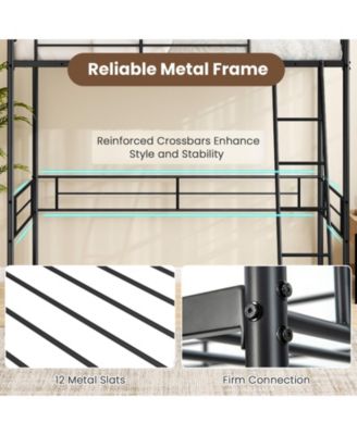 Twin Size Loft Bed Metal Bed Frame with Ladder and Guardrails