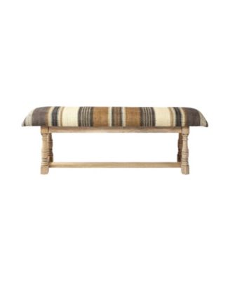 Striped Jute Upholstered Accent Bench for Living Room or Hallway