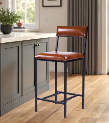 Durable Wood and Iron Bar Stool for Kitchen, Bistro, or Patio Use