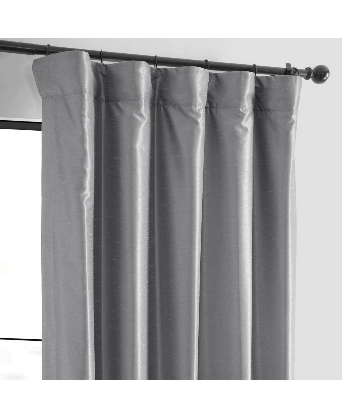 Half Price Drapes Storm Grey Vintage Textured Faux Dupioni Silk Curtain In Grey