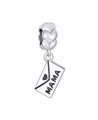 Set of 2 Envelope Heart MAMA Dangle & Open Heart-Shape I Love You Bead Charm Gold Plated Silver