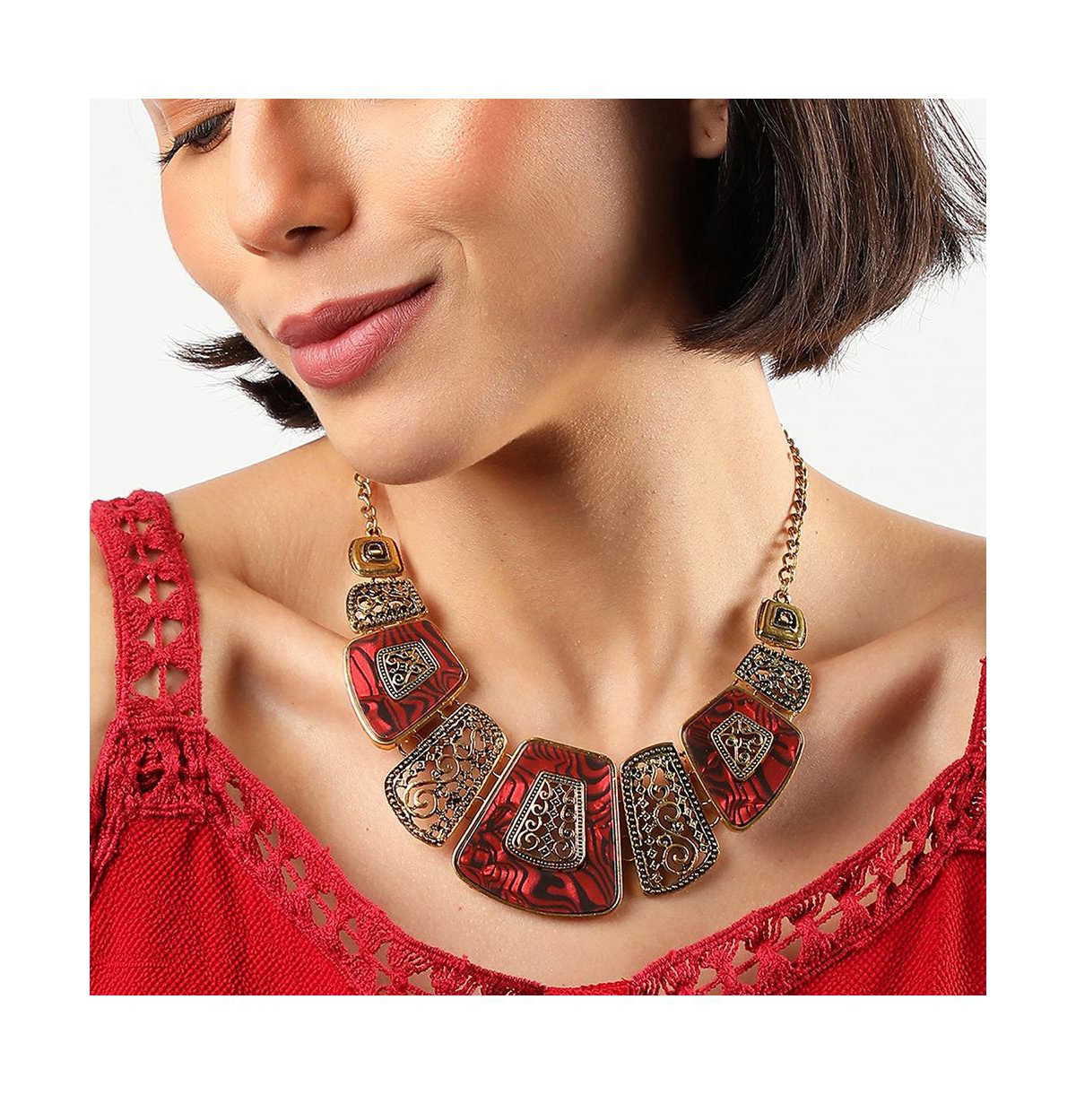 Sohi Women's Gold Plated Statement Necklace In Red