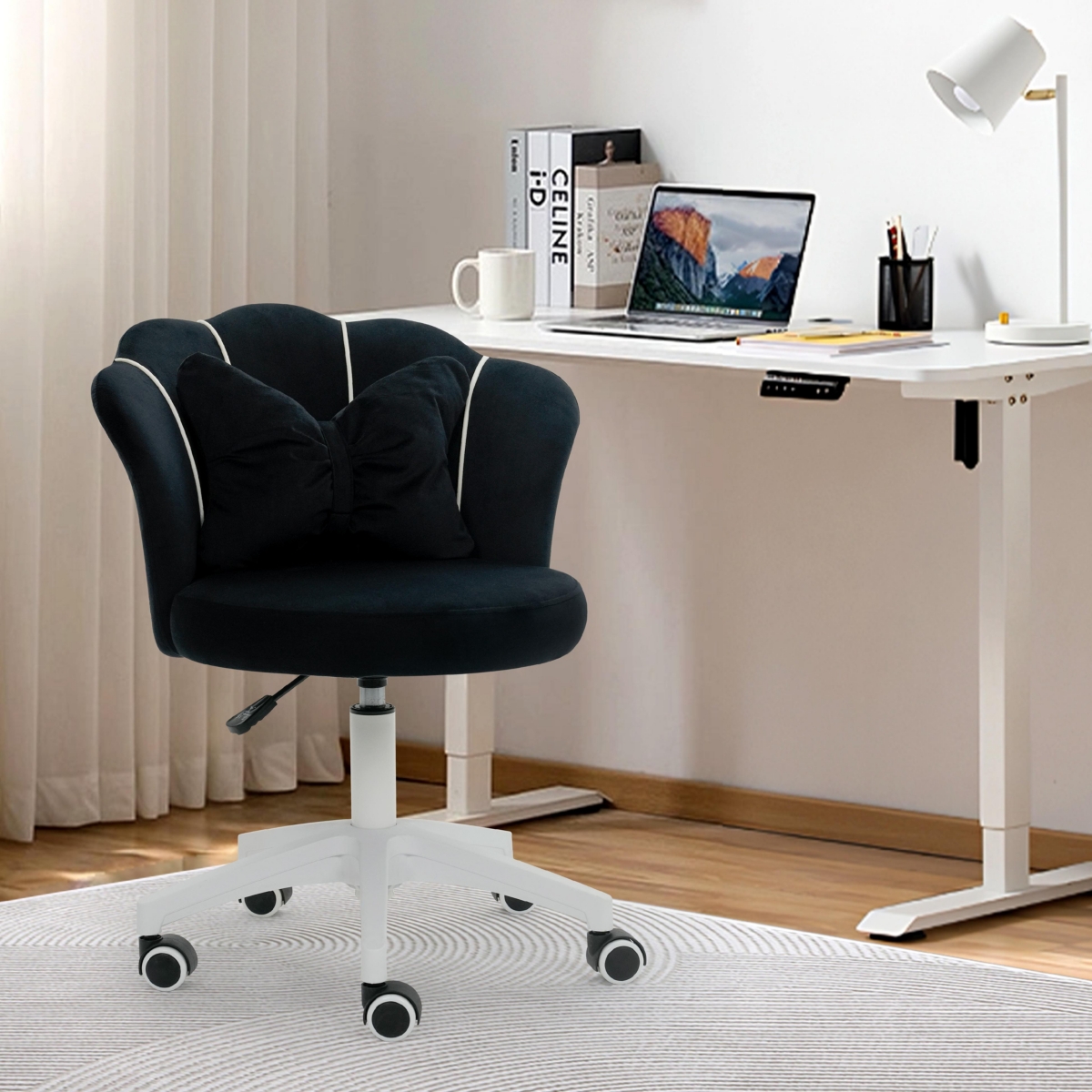Dyhome Modern Velvet Task Chair 360 Swivel Adjustable Height Office