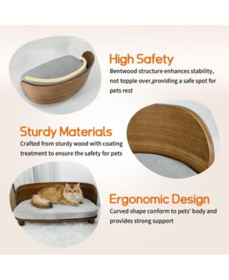 Wooden Elevated Cat&Dog Bed Stool With Pad for Indoor Pets