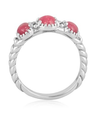 Sterling Silver Rhodonite 3-Stone Ring, Size 8