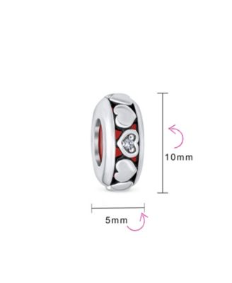 Set of 2 Valentine Lovers Eternity Hearts Charm Bead Sterling Silver
