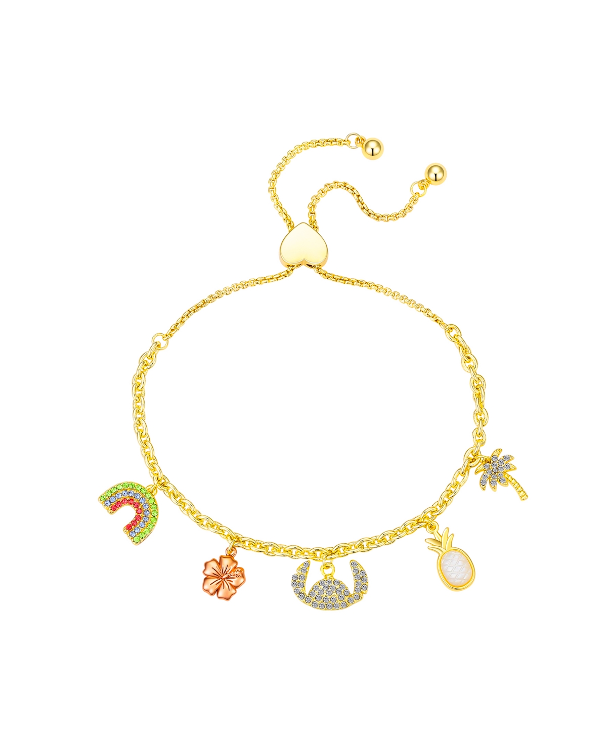 Crystal and Mother of Pearl Lilo Stitch Summer Bolo Bracelet - Gold, Rose Gold