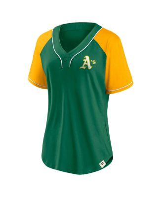 Women's Green Oakland Athletics Cooperstown Collection Bunt Raglan V-neck T-Shirt