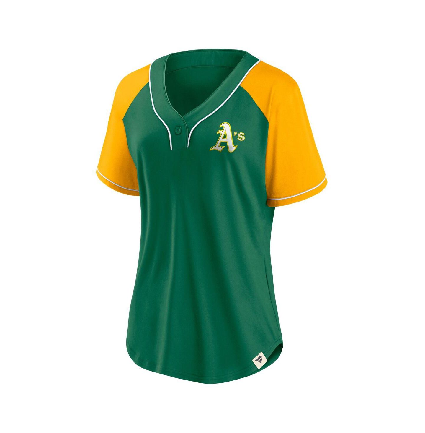 Женская футболка Fanatics Green Oakland Athletics Cooperstown Collection Bunt Raglan V-neck — фото 2
