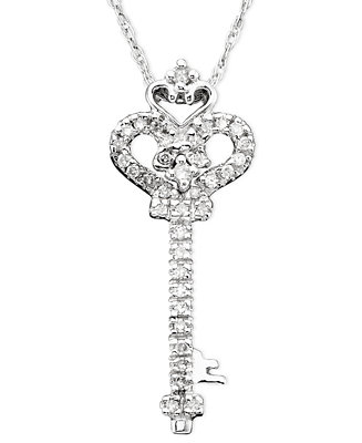 Macy's Diamond Key Pendant Necklace in 14k White Gold (1/10 ct 