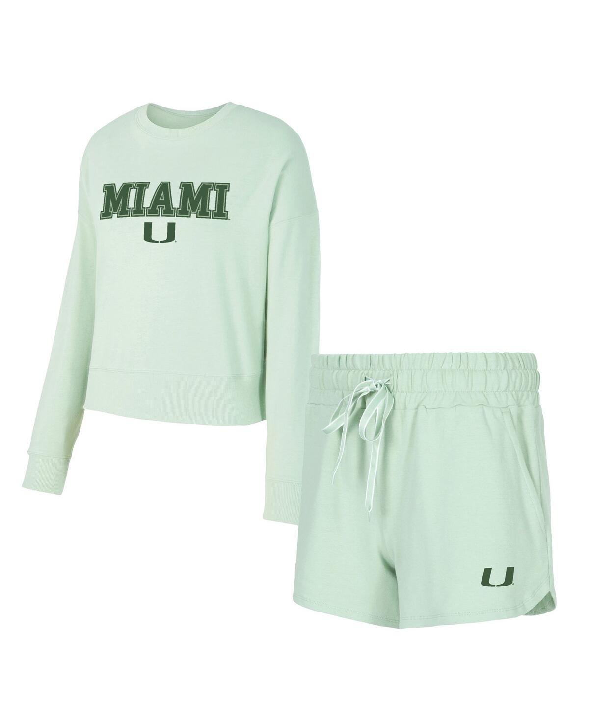 Women's Light Green Miami Hurricanes Elevation Tri-Blend Long Sleeve Top and Short, Set of 2 - Light Green