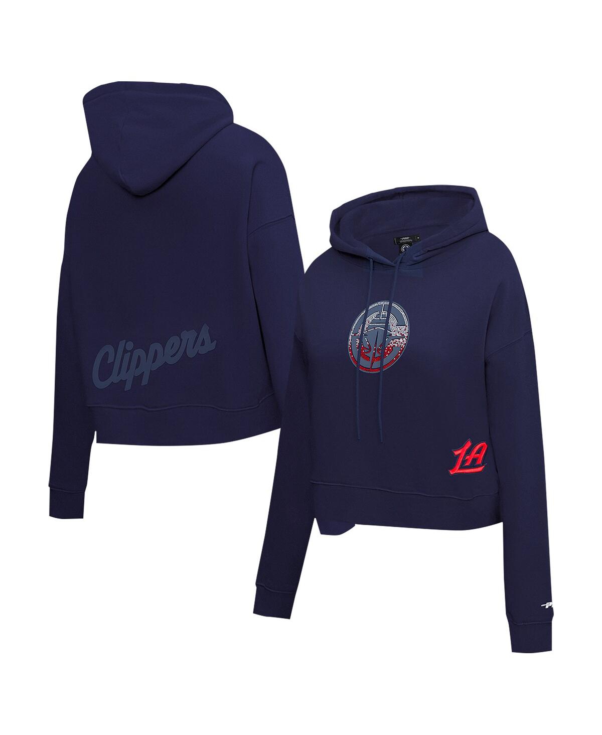 Women's Navy La Clippers Jewels Cropped Pullover Hoodie - Navy