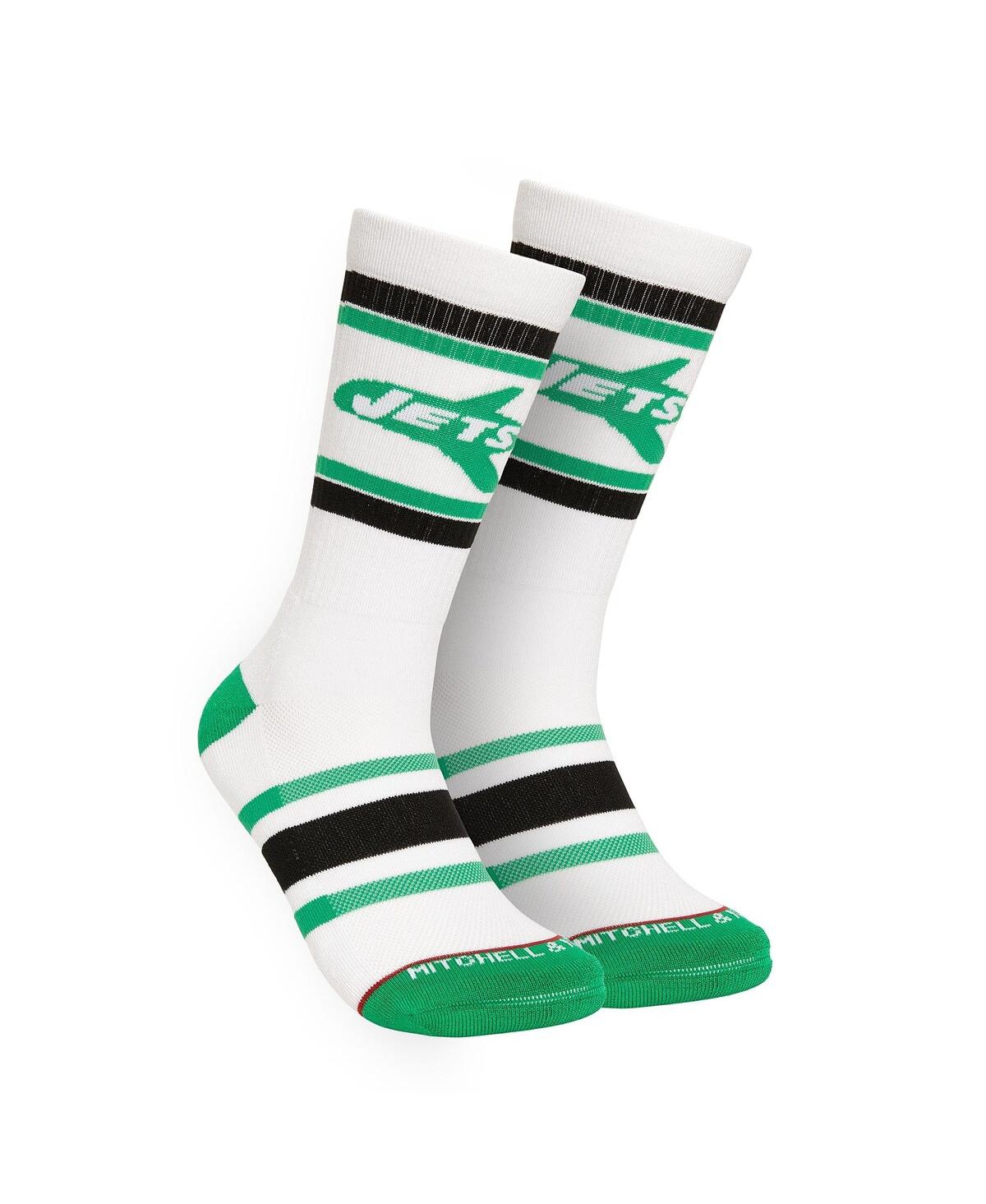Men's White/Green New York Jets Throwback Team Stripes Crew Socks - White, Green