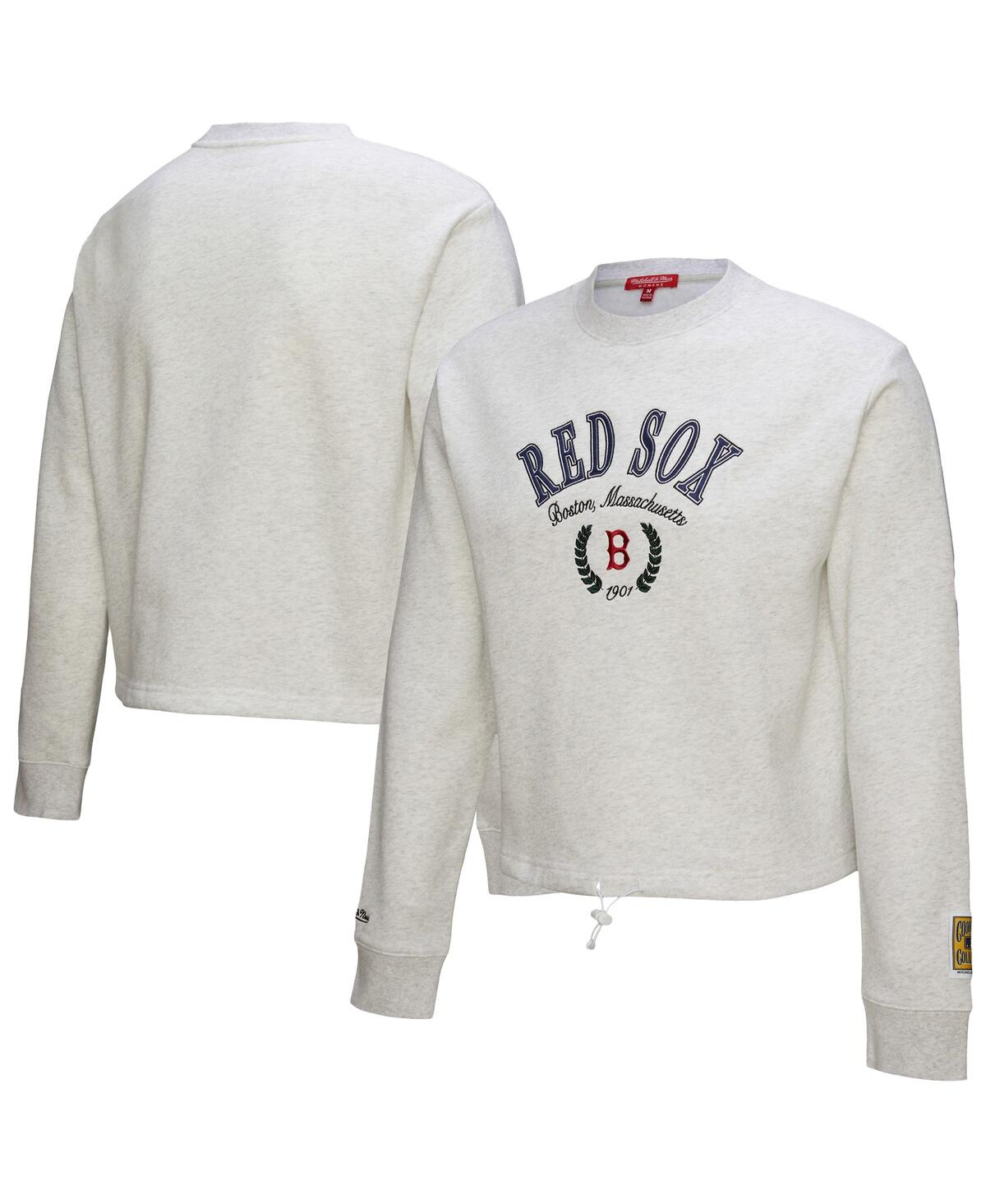 Mitchell & Ness Women's Heather Gray Boston Red Sox Cropped Toggle Pullover Sweatshirt - Heather Gray