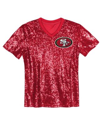 Big Girls Scarlet San Francisco 49ers Wordmark Sequin V-Neck T-Shirt