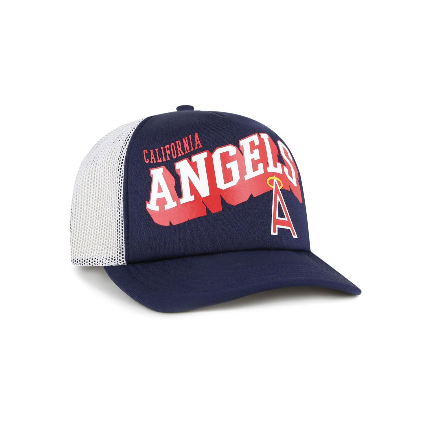 Men's Navy Los Angeles Angels Meander Foam Trucker Snapback Hat