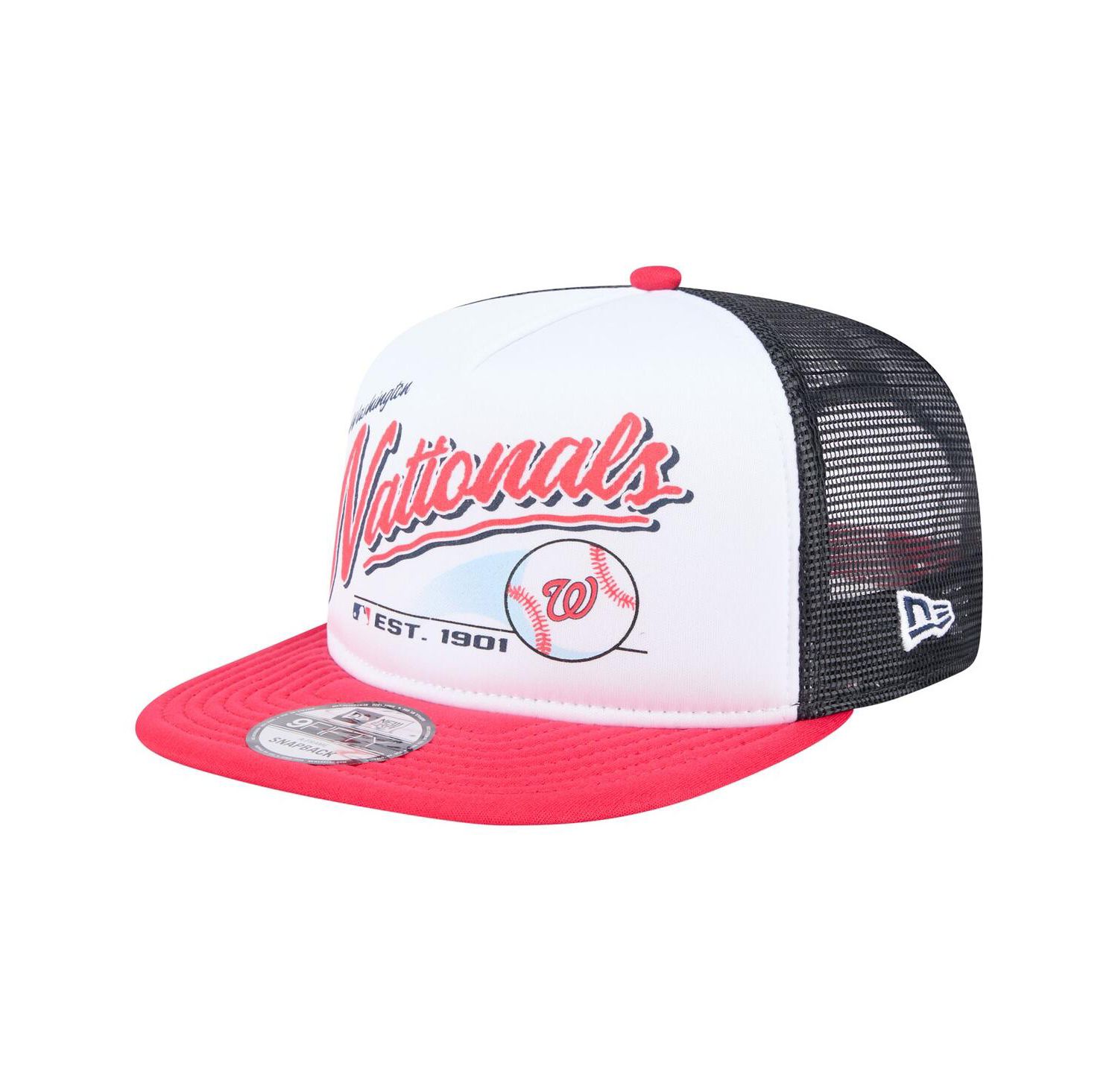 Men's White/Red Washington Nationals Retro Script Trucker 9FIFTY Snapback Hat