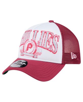 New Era - Men's Red Philadelphia Phillies Distressed 9FORTY A-Frame Adjustable Trucker Hat