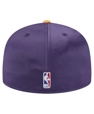Men's Purple/Gold Los Angeles Lakers Throwback Satin Vintage Pin Two-Tone 59FIFTY Fitted Hat