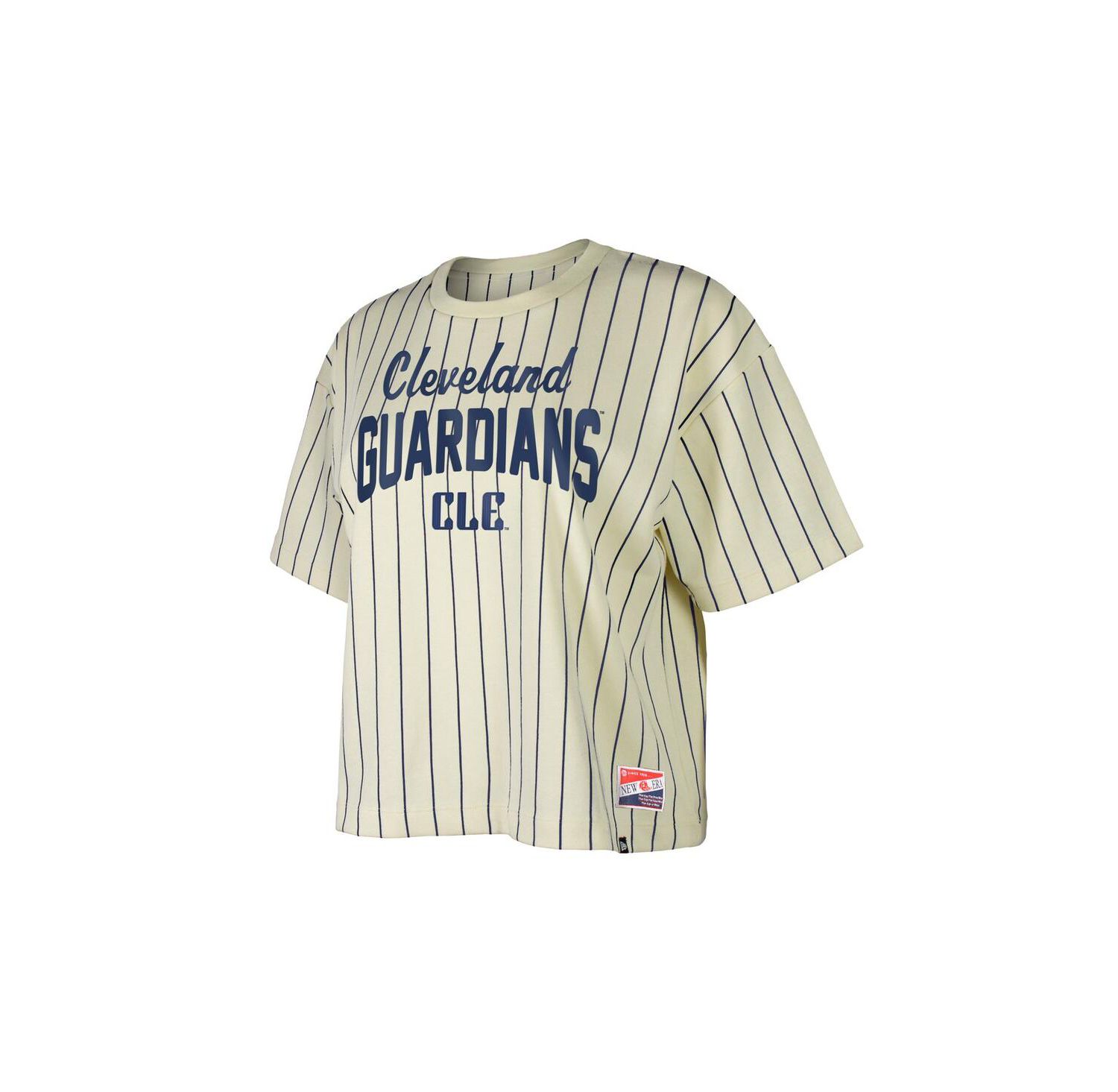 Women's Cream Cleveland Guardians City Connect Multiplier Pinstripe Cropped T-Shirt