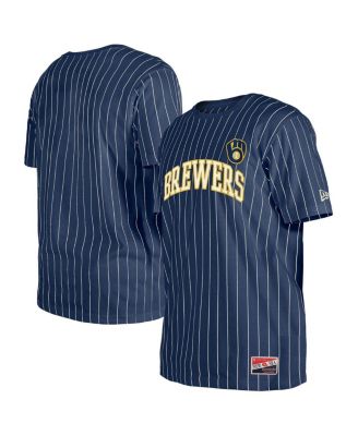 New Era - Men's Navy Milwaukee Brewers Throwback Pinstripe T-Shirt