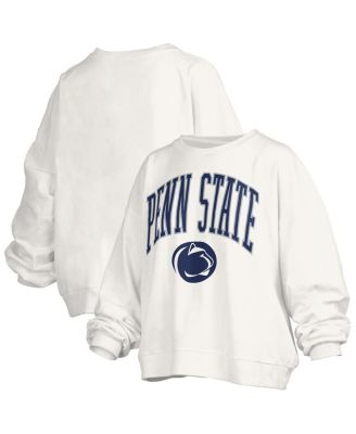 Pressbox - Women's White Penn State Nittany Lions Janise Arch Over Logo Waist Length Oversized Pullover Sweatshirt