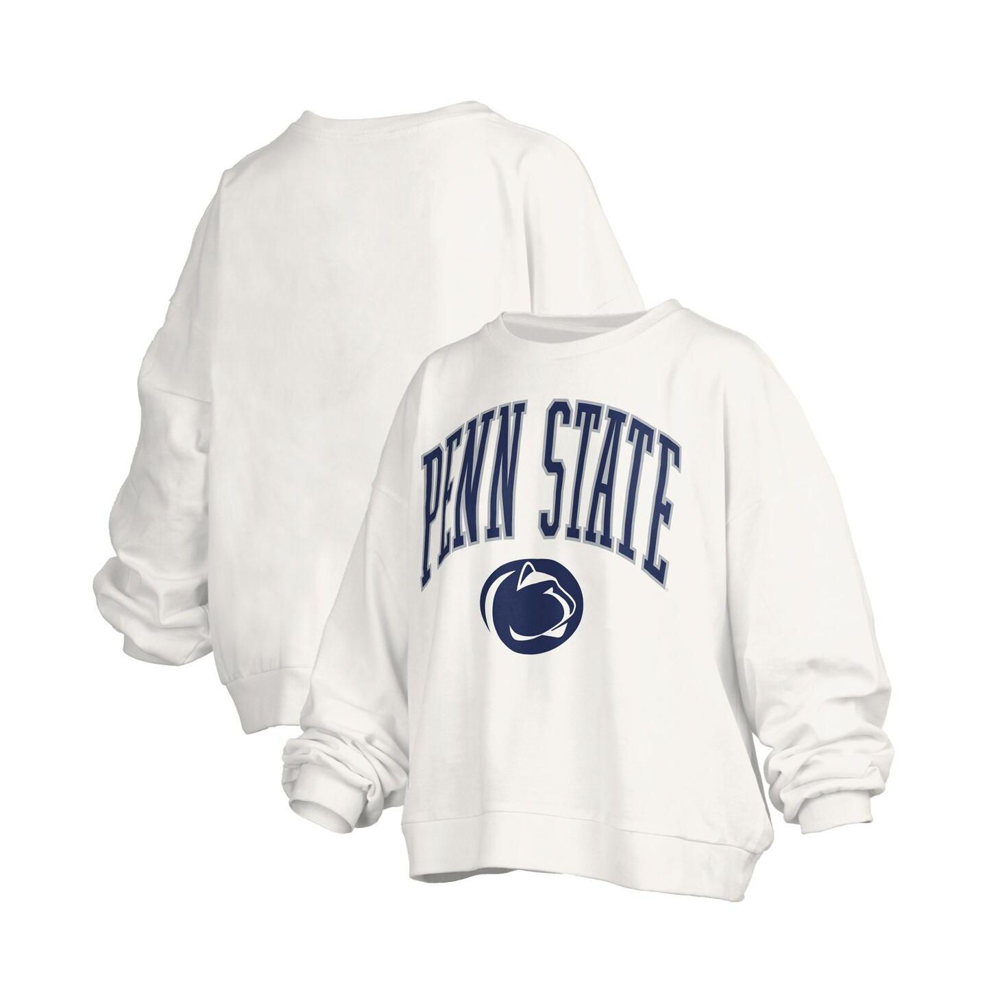 Женская толстовка Pressbox White Penn State Nittany Lions Janise Arch Over Logo Waist Length Oversized Pullover — фото 1