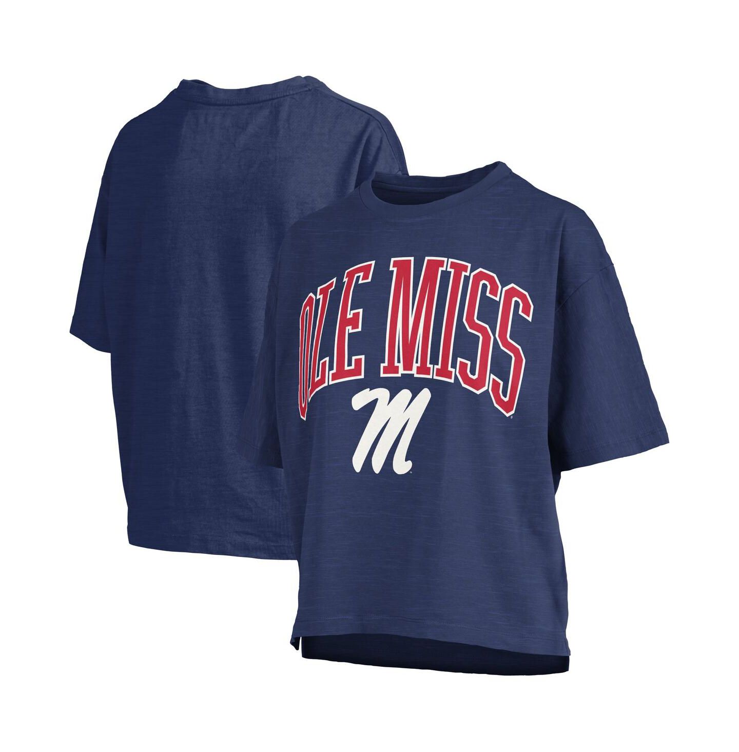 Женская футболка Pressbox Navy Ole Miss Rebels Nelson Arch Over Logo Waist Length Oversized Slub — фото 1