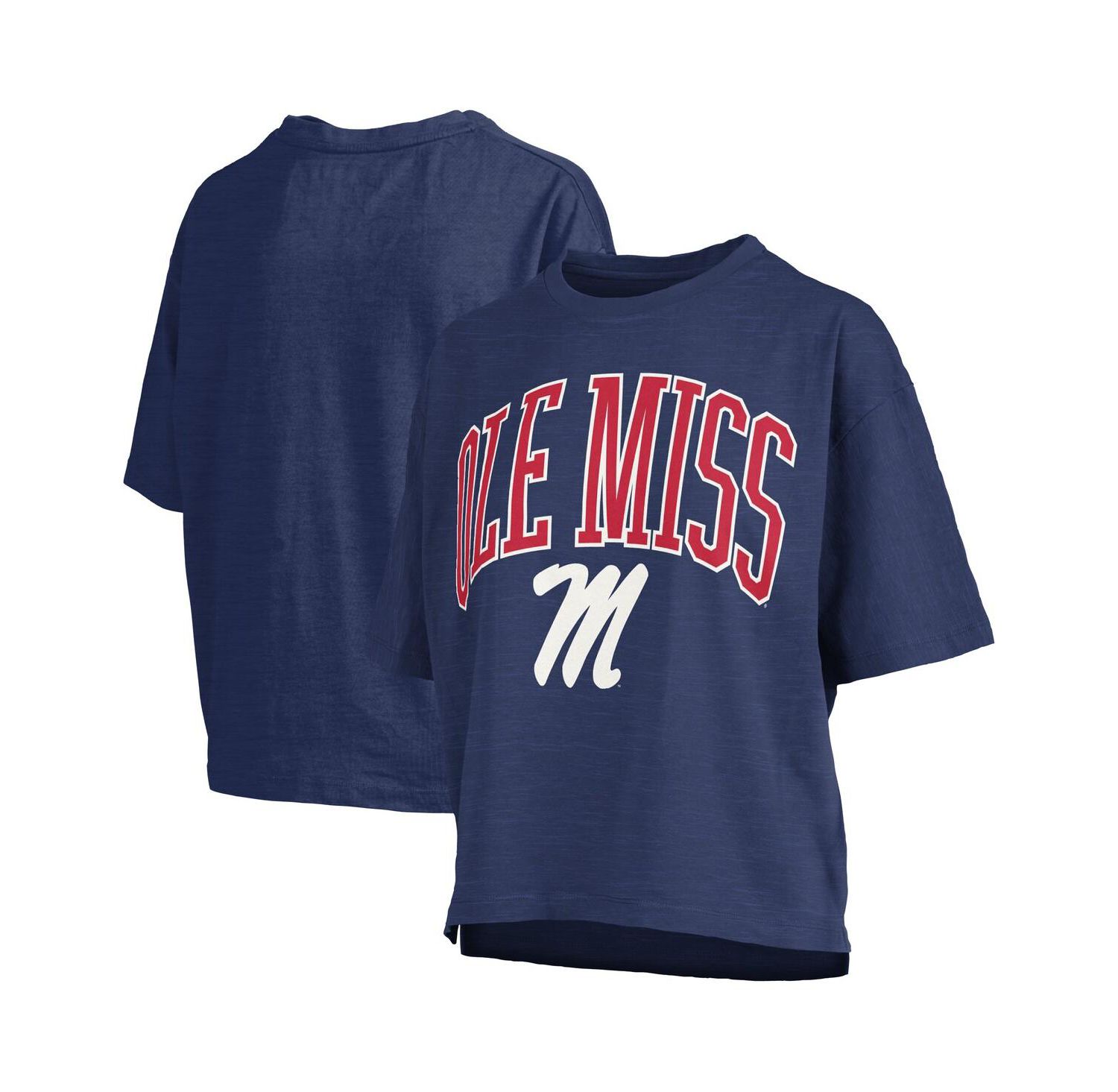 Women's Navy Ole Miss Rebels Nelson Arch Over Logo Waist Length Oversized Slub T-Shirt