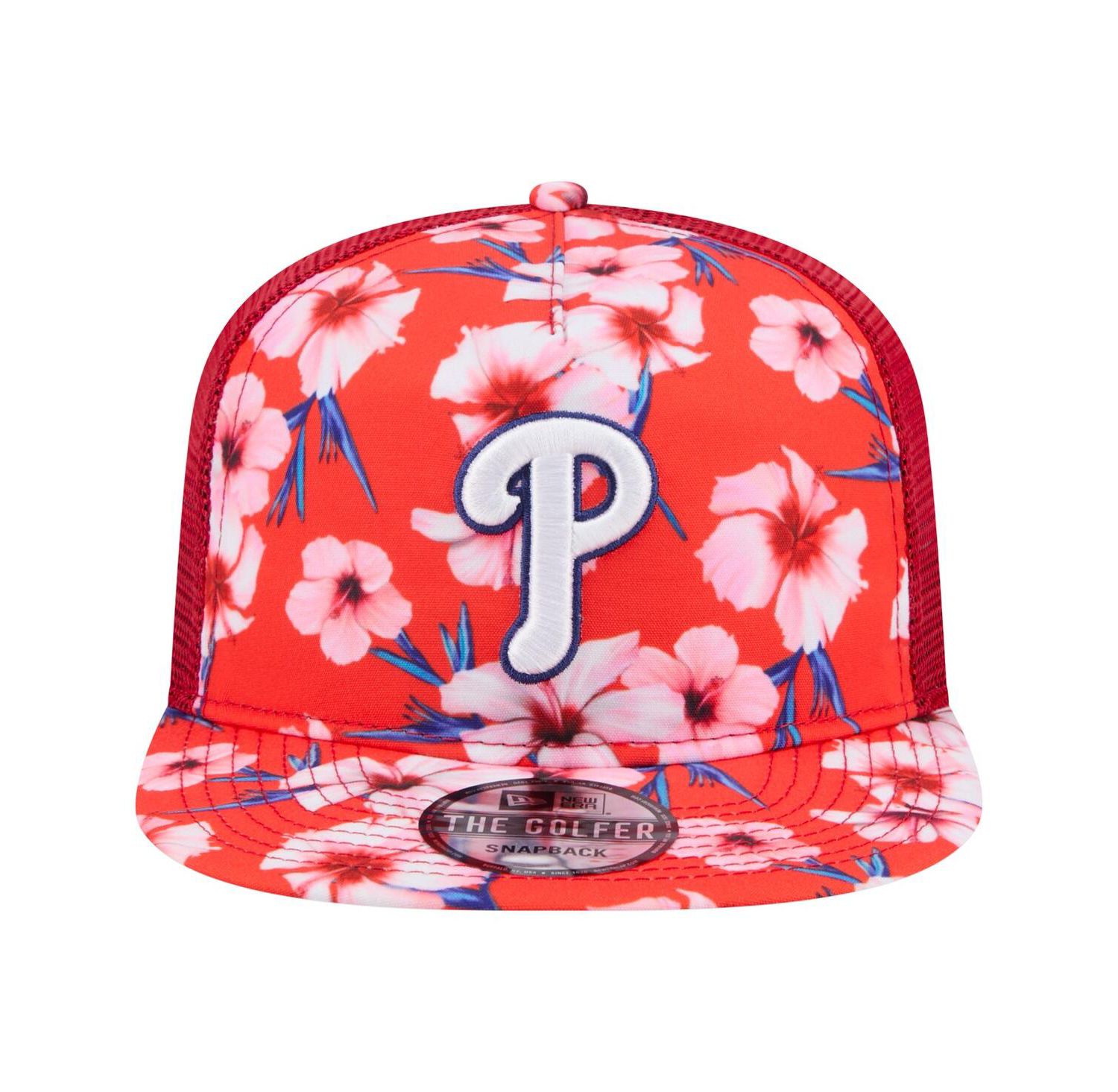 Men's Red Philadelphia Phillies Adventure Pattern Golfer Trucker Snapback Hat