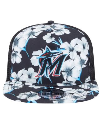 Men's Black Miami Marlins Adventure Pattern Golfer Trucker Snapback Hat