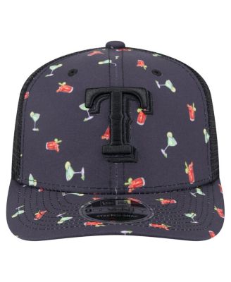 Men's Black Texas Rangers Adventure Drinks Pattern 9SEVENTY Stretch-Snap Hat