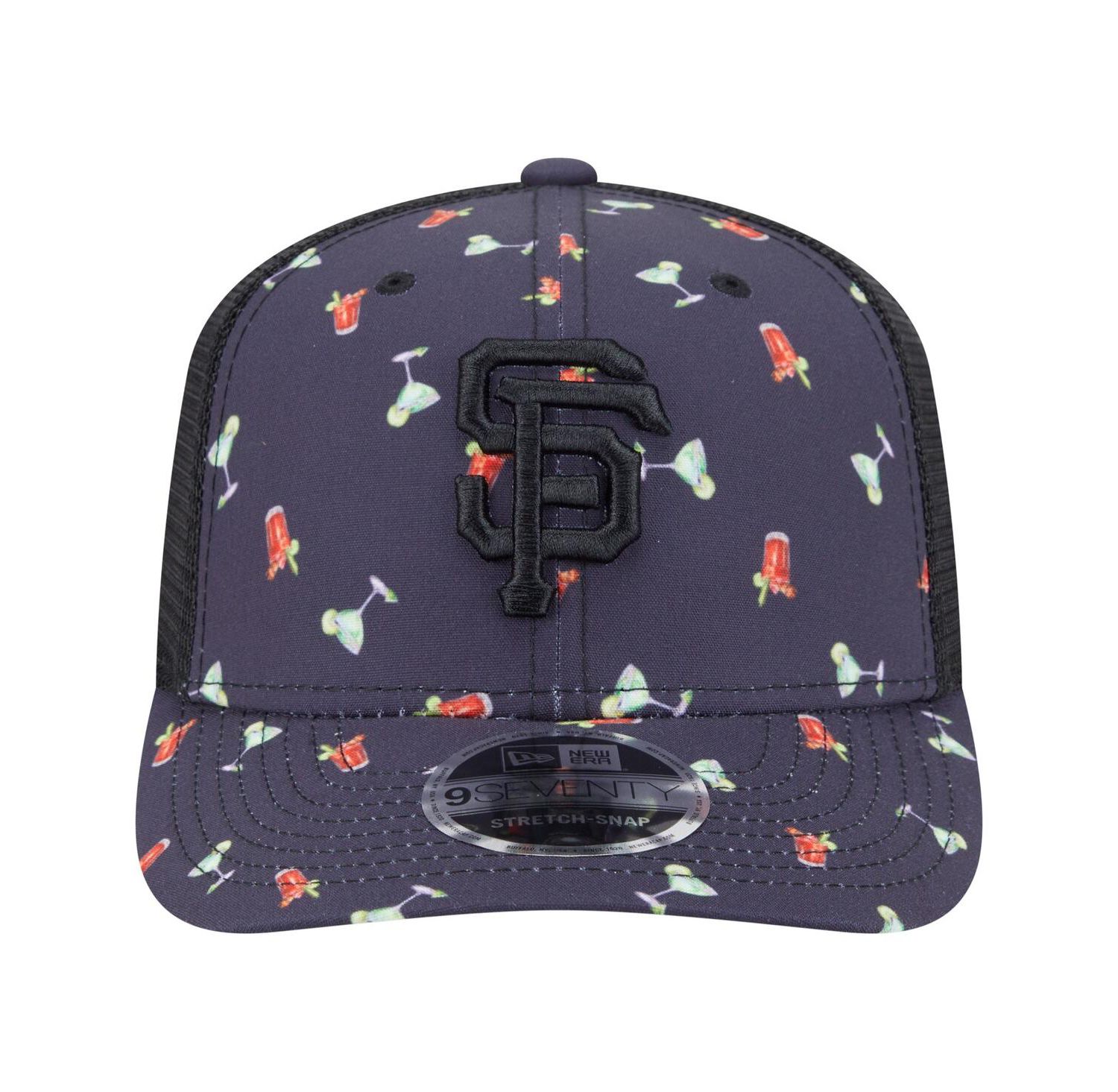 Men's Black San Francisco Giants Adventure Drinks Pattern 9SEVENTY Stretch-Snap Hat