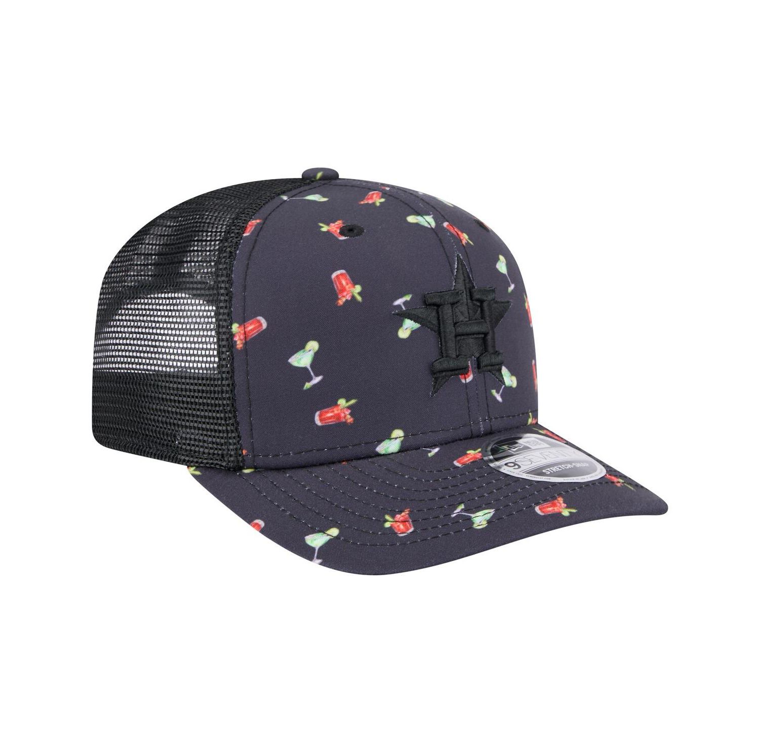 Men's Black Houston Astros Adventure Drinks Pattern 9SEVENTY Stretch-Snap Hat