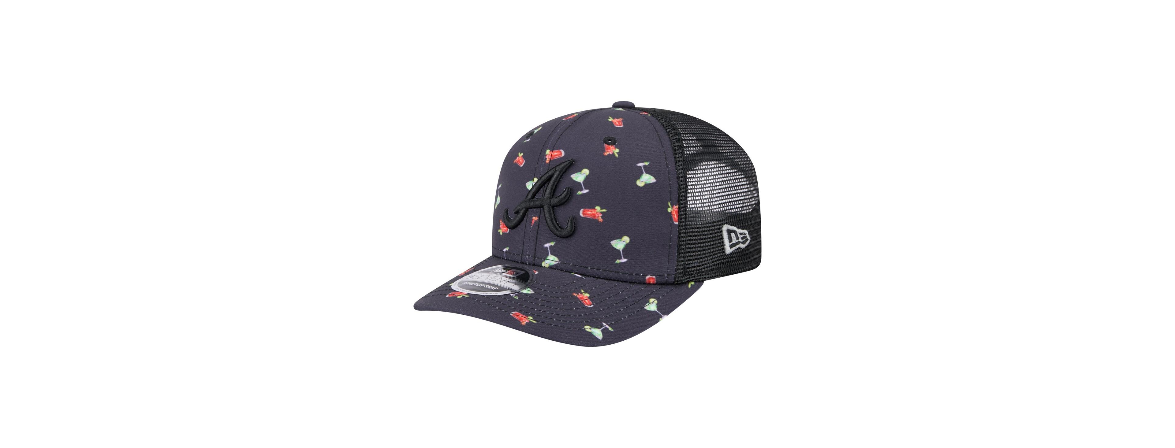 New Era Men's Black Atlanta Braves Adventure Drinks Pattern 9SEVENTY Stretch-Snap Hat
