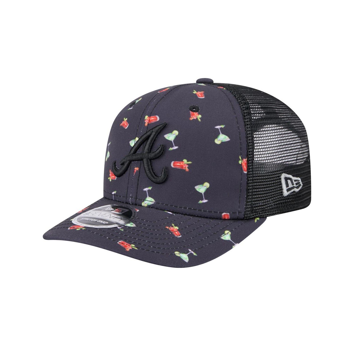 Men's Black Atlanta Braves Adventure Drinks Pattern 9SEVENTY Stretch-Snap Hat