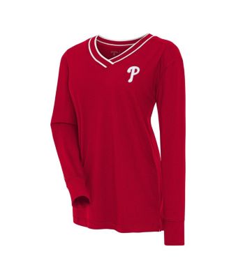 Antigua - Women's Red Philadelphia Phillies Symbolic Long Sleeve V-neck Top