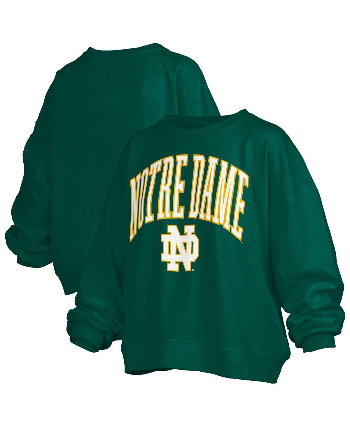 Women's Green Notre Dame Fighting Irish Janise Arch Over Logo Waist Length Oversized Pullover Sweatshirt - Green