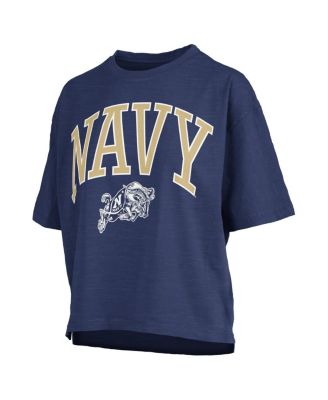 Women's Navy Navy Midshipmen Nelson Arch Over Logo Waist Length Oversized Slub T-Shirt