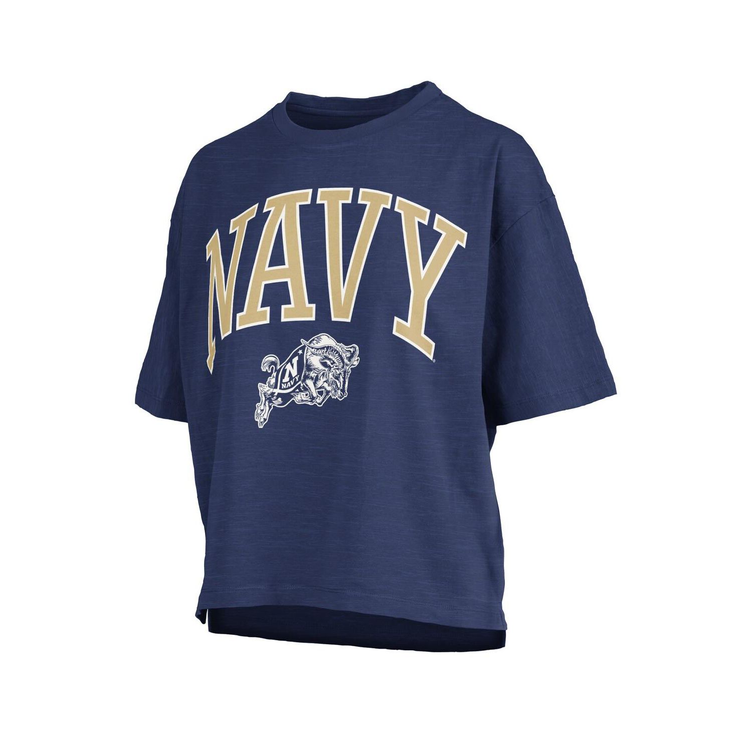 Women's Navy Navy Midshipmen Nelson Arch Over Logo Waist Length Oversized Slub T-Shirt