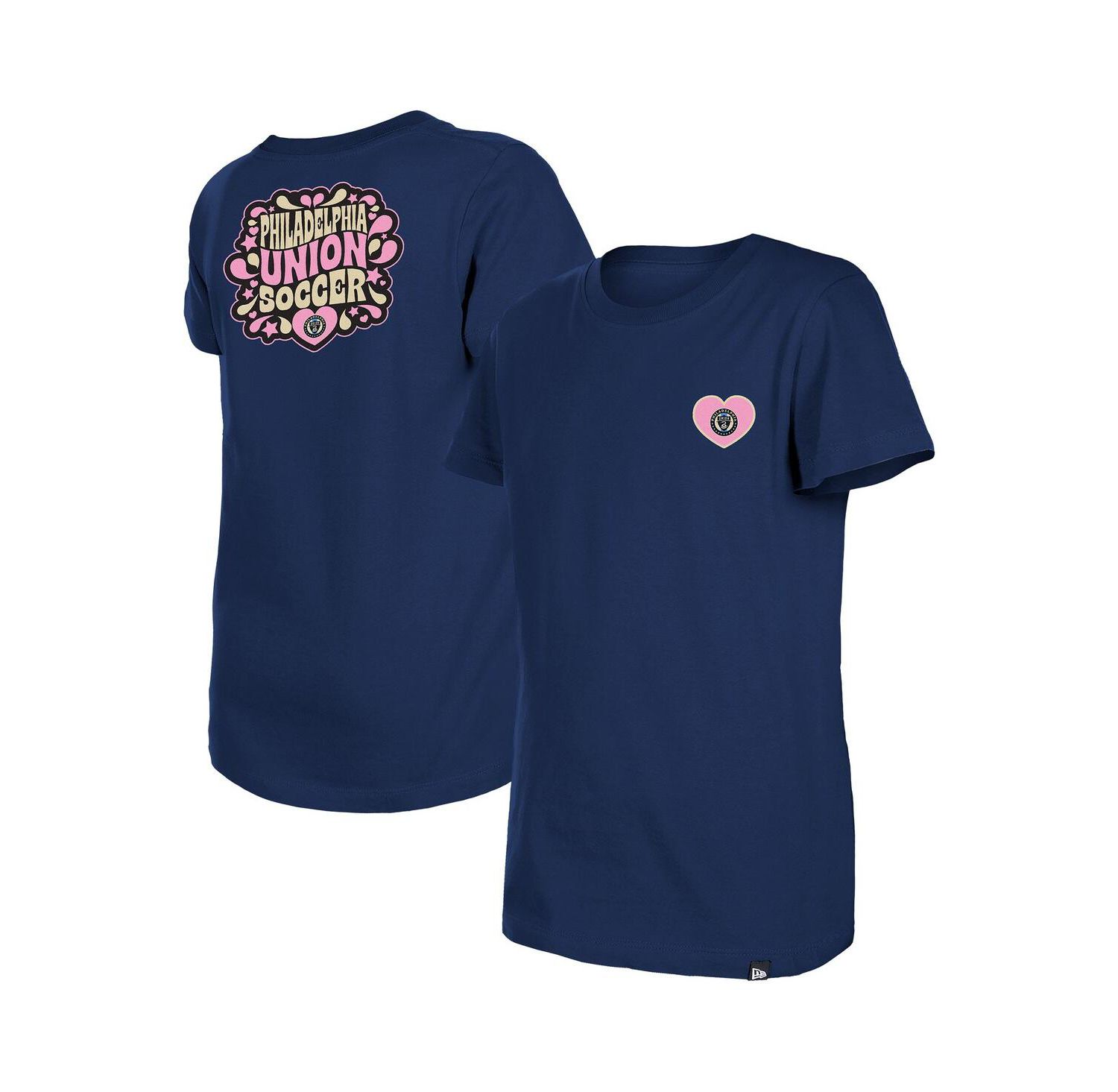 Big Girls Navy Philadelphia Union Bubble Heart T-Shirt