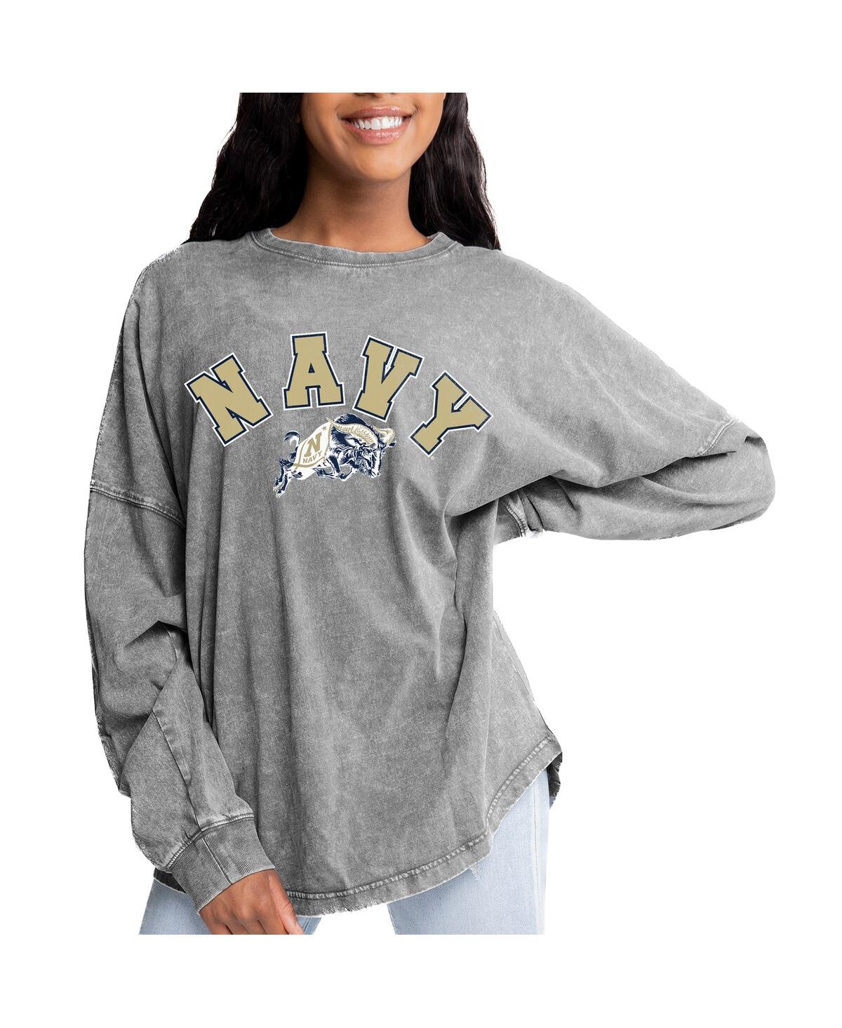 Shop Gameday Couture Women's Gray Navy Midshipmen Faded Wash Pullover Sweatshirt