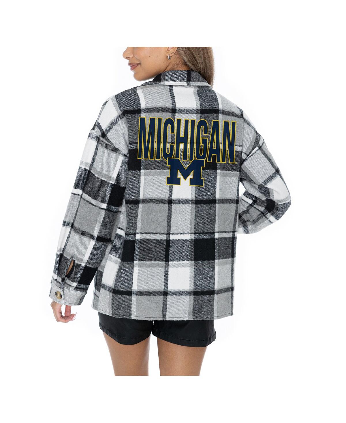 GAMEDAY COUTURE WOMEN'S GREY MICHIGAN WOLVERINES LONG SLEEVE BRUSHED PLAID BUTTON-UP OVERSHIRT JACKET 