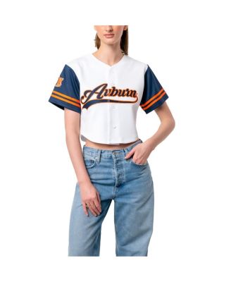 Established & Co. - Women's White Auburn Tigers Baseball Jersey Cropped T-Shirt