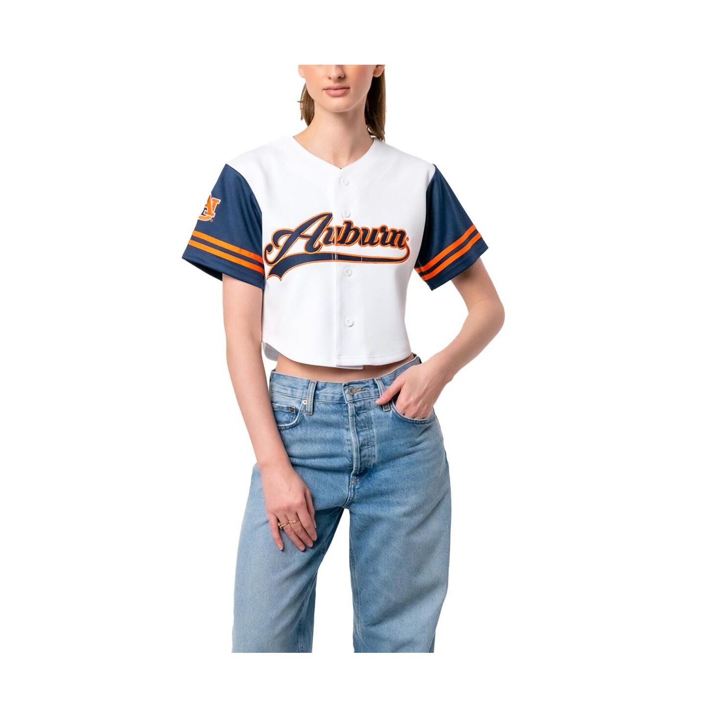Женская футболка Established & Co. White Auburn Tigers Baseball Jersey Cropped — фото 1